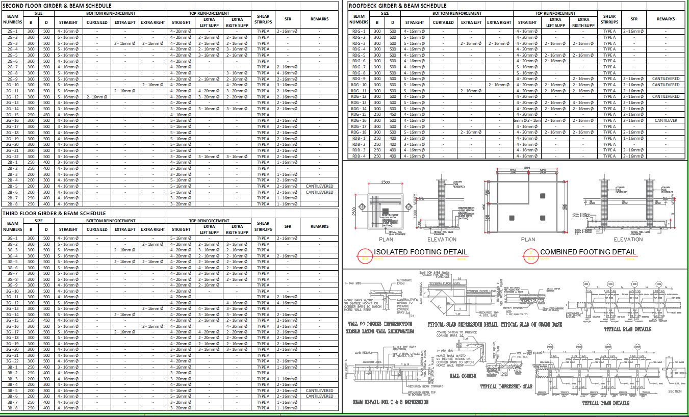 3-Storey Residence Structural Plan with Roof Deck Drawing In DWG File