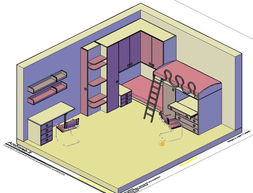 3 D children room plan autocad file