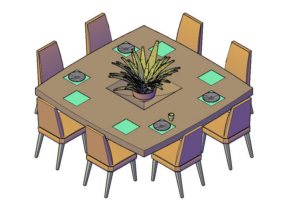 3D Wooden Dining Table DWG for Furniture Design Work