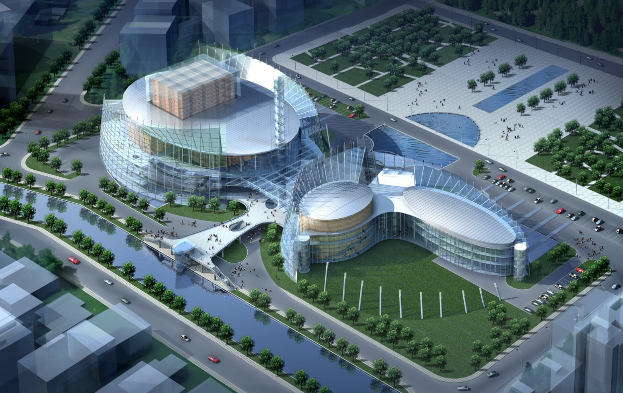 3D Design of Mall Architecture with Layout in DWG Drawing File