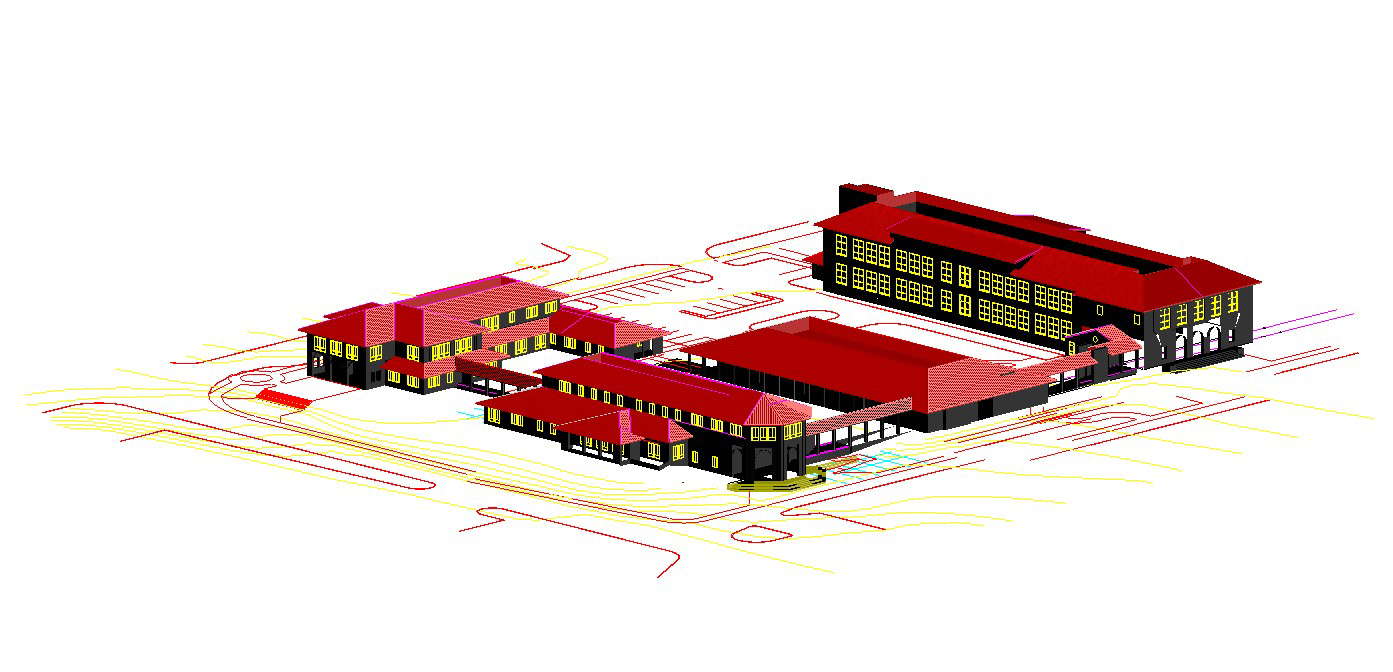 3d College Building Isometric elevation Design DWG File