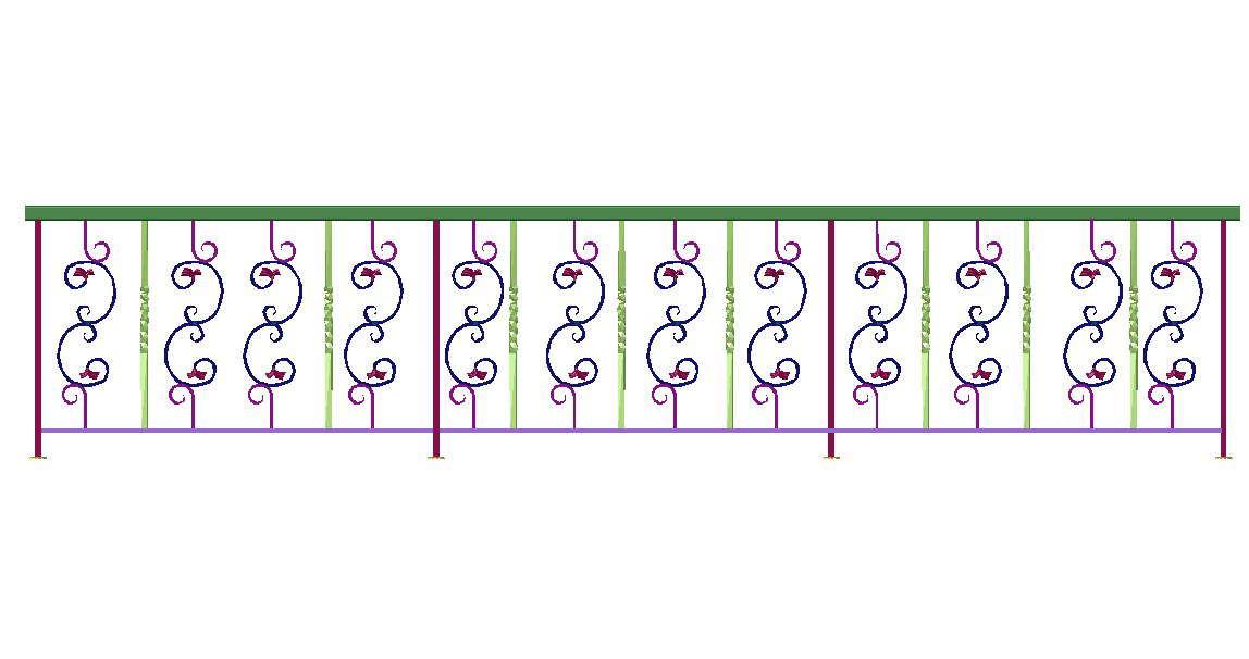 3d Iron Railing Wall Design DWG File