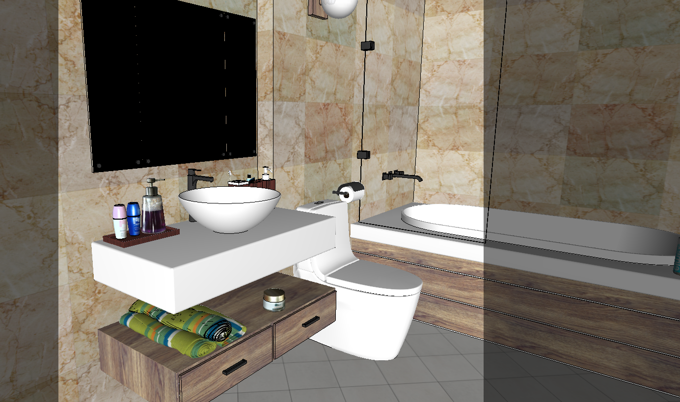 Modern 3D Vanity SketchUp for Interiors Unit Design in DWG File