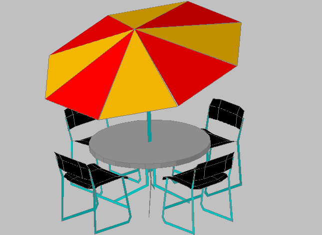 3D Dining Table with Umbrella DWG File for Garden Use