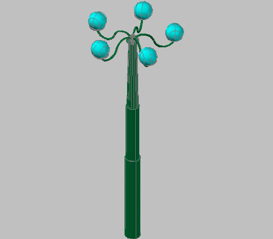 3d design of light pole with five arms glass lamps dwg file