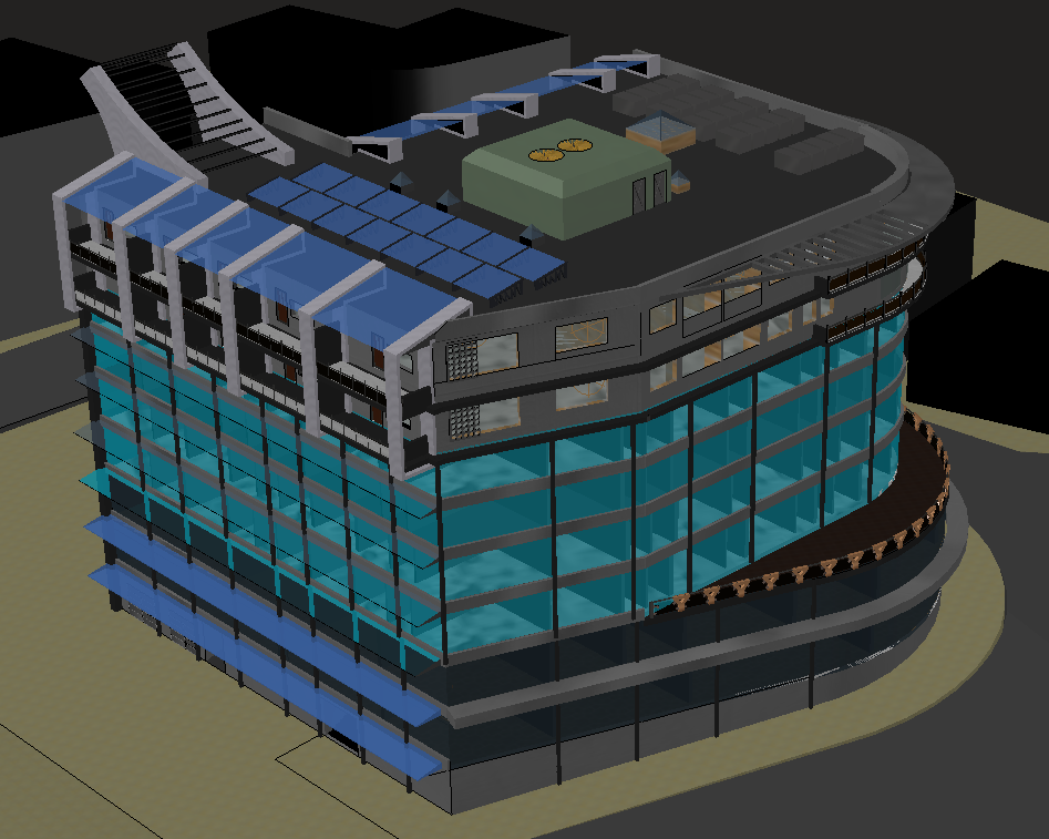 Office Building 3D View and Elevation Plan in DWG Format File