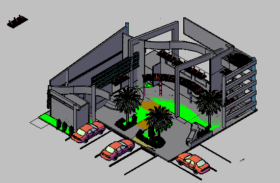 3D Building Structure Layout Shown in DWG AutoCAD Drawing File