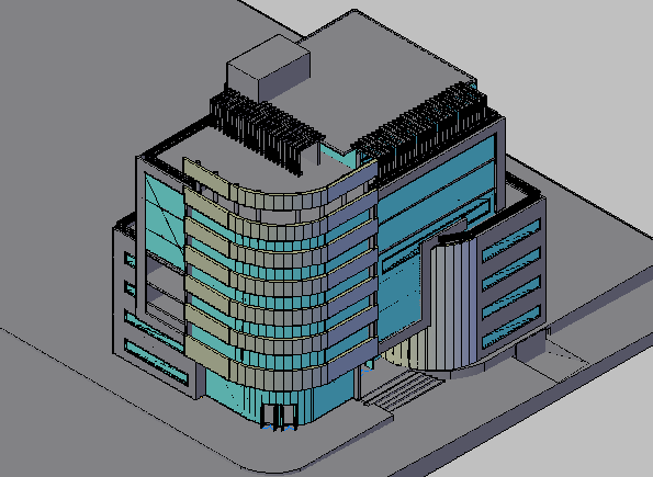 3D Building Plan of Commercial Building Project in DWG Format File
