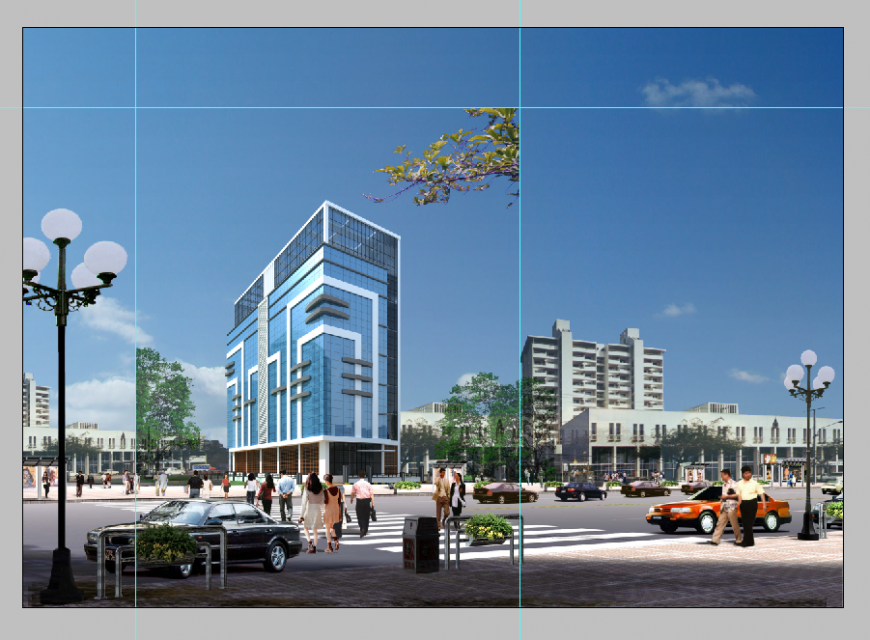 3d model of Business building detail elevation Photoshop file