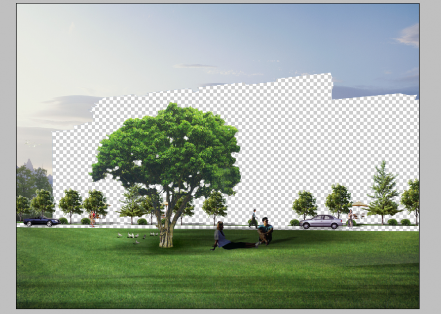 3d model of park area elevation Photoshop file