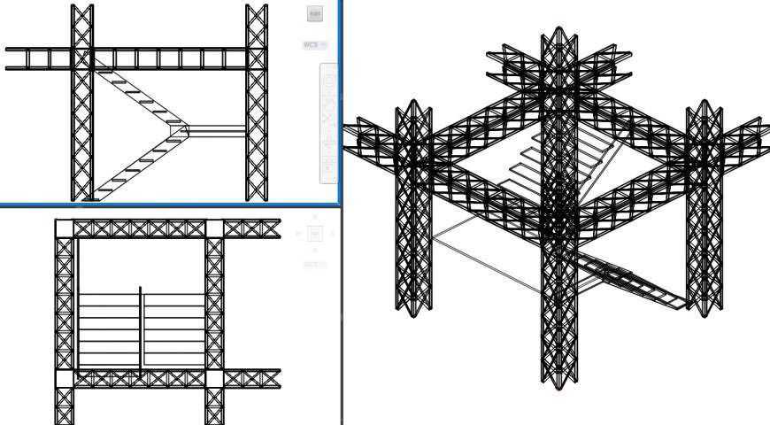 3d model of stairway in metallic structure