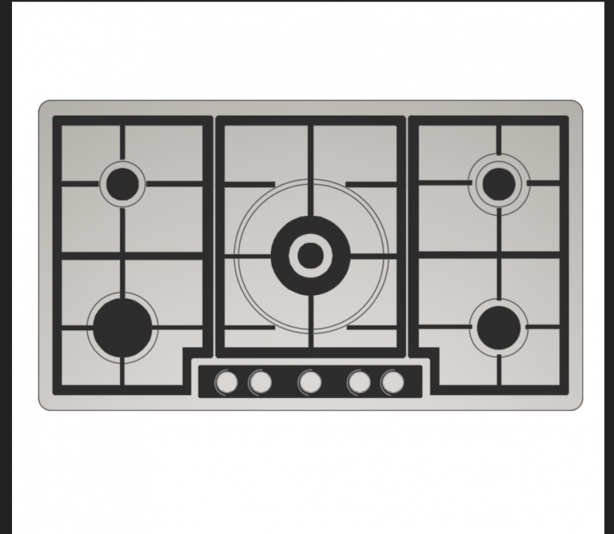 3d top view design of gas stove with five burners for house dwg file