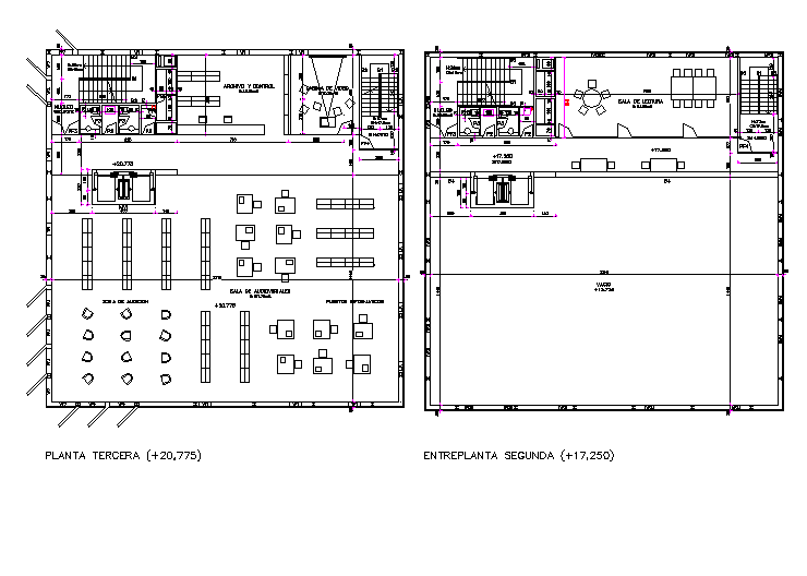 3rd and 4th floor plan of public library. 