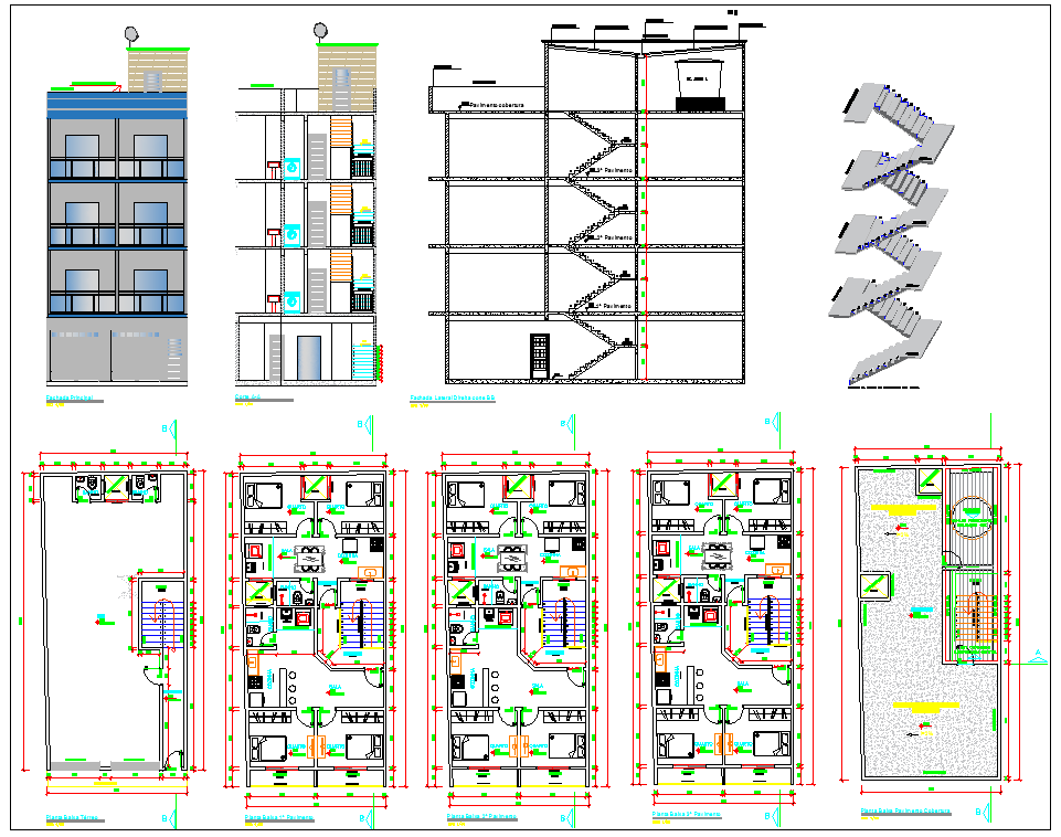 4 Level Apartment plan dwg file