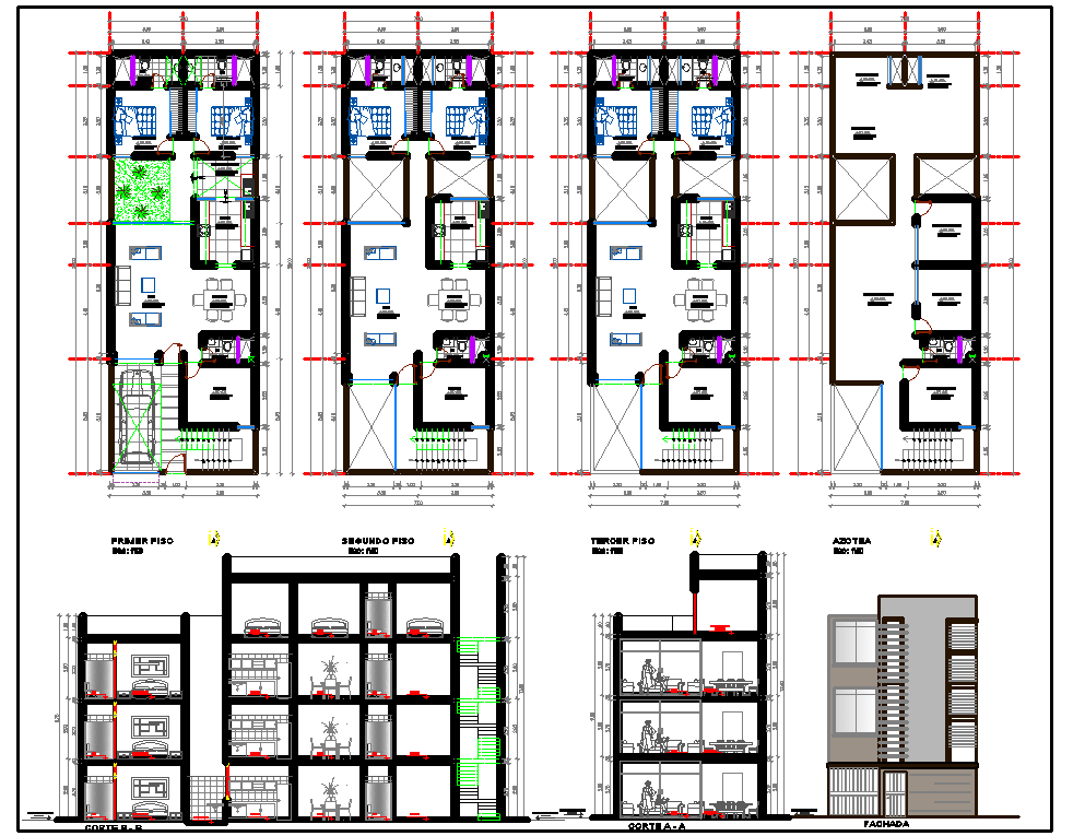 4 Level residence House plan drawing 