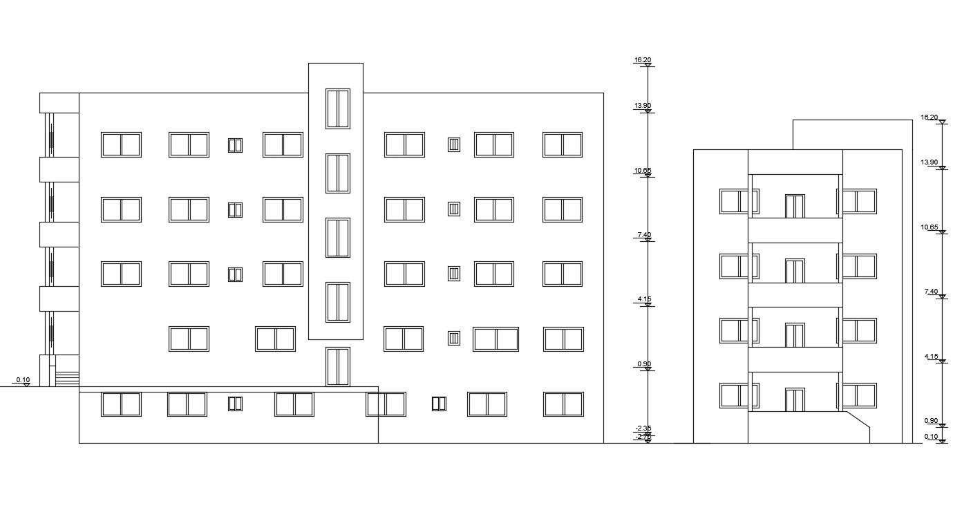 4 Storey Apartment Building Side And Front Elevation Design DWG File