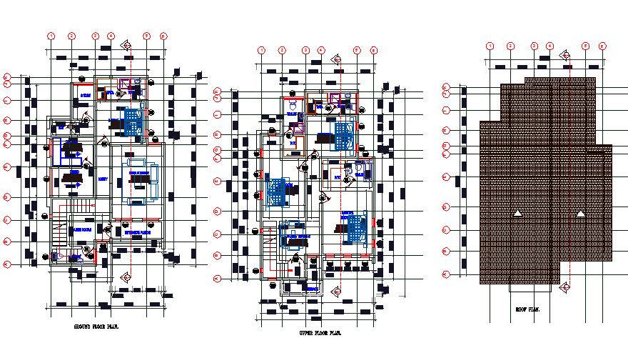 4 bed room duplex house dwg file