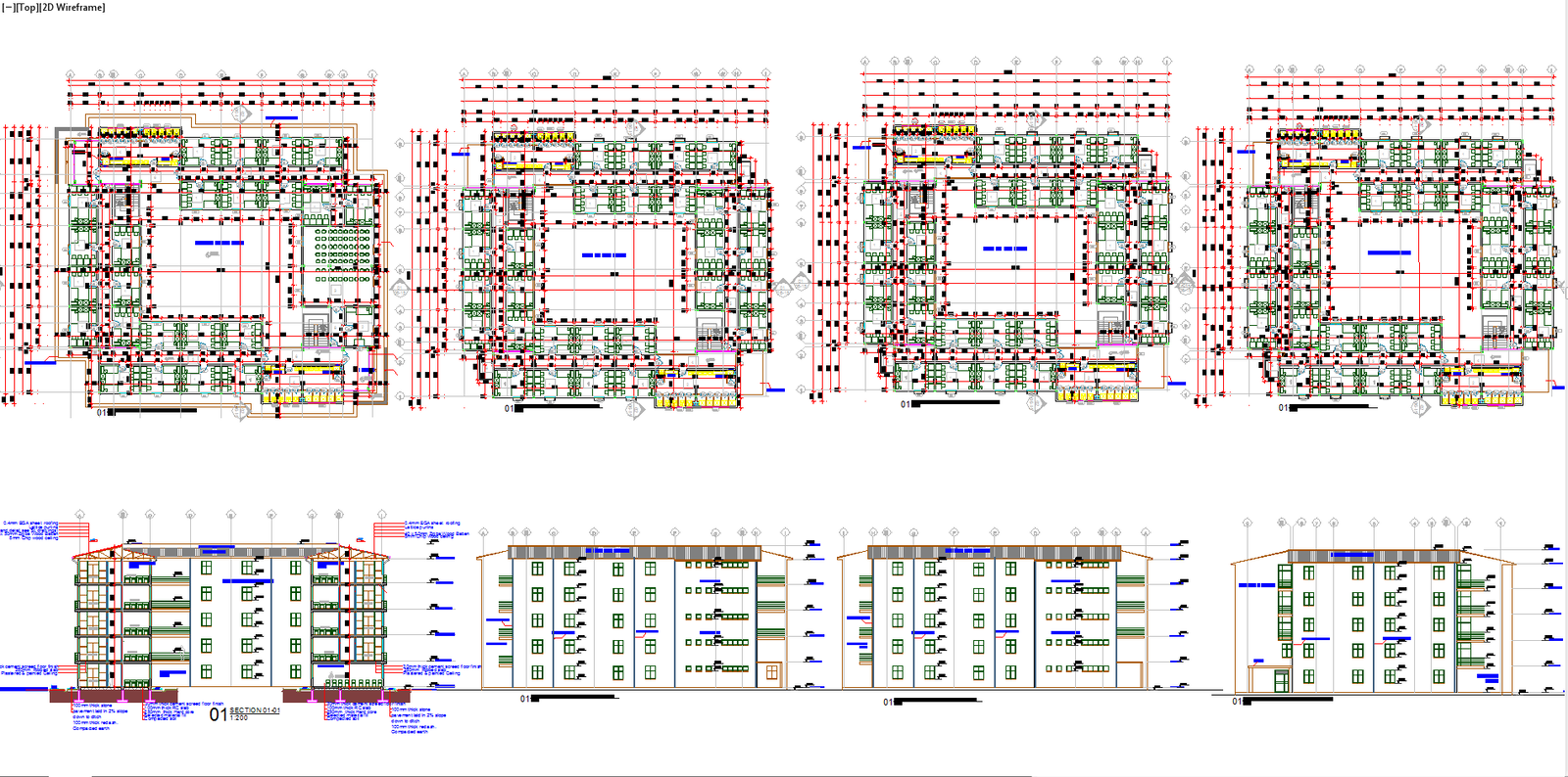 4 storey hotel architecture drawing and detail 