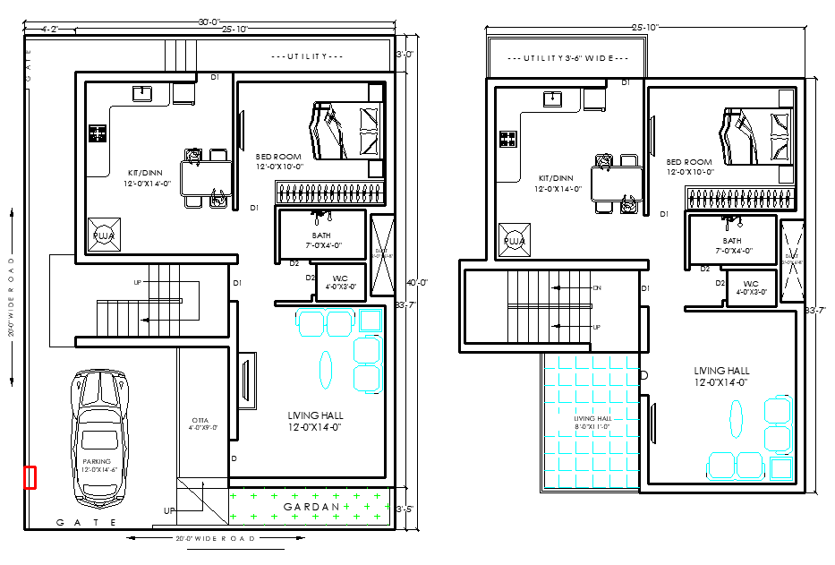 40x30 Modern House Layout with Garden and Car Parking