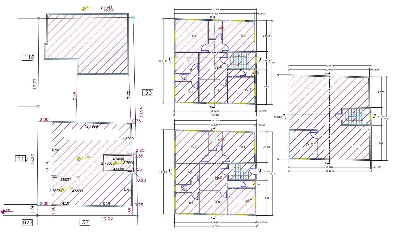 40 X 42 Feet Apartment House Plan AutoCAD Drawing 
