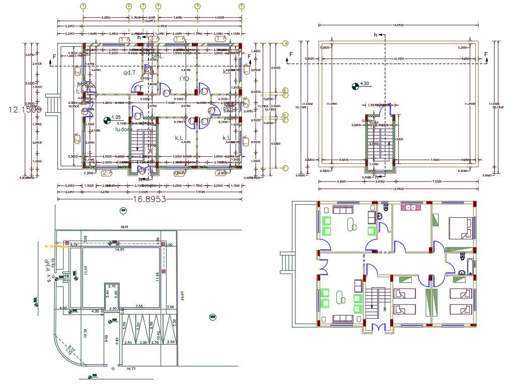 40' X 52' Feet AutoCAD House Plan Plan With Furniture Layout 