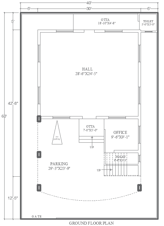 60ft x 60ft Office and Hall Layout with Parking Plan
