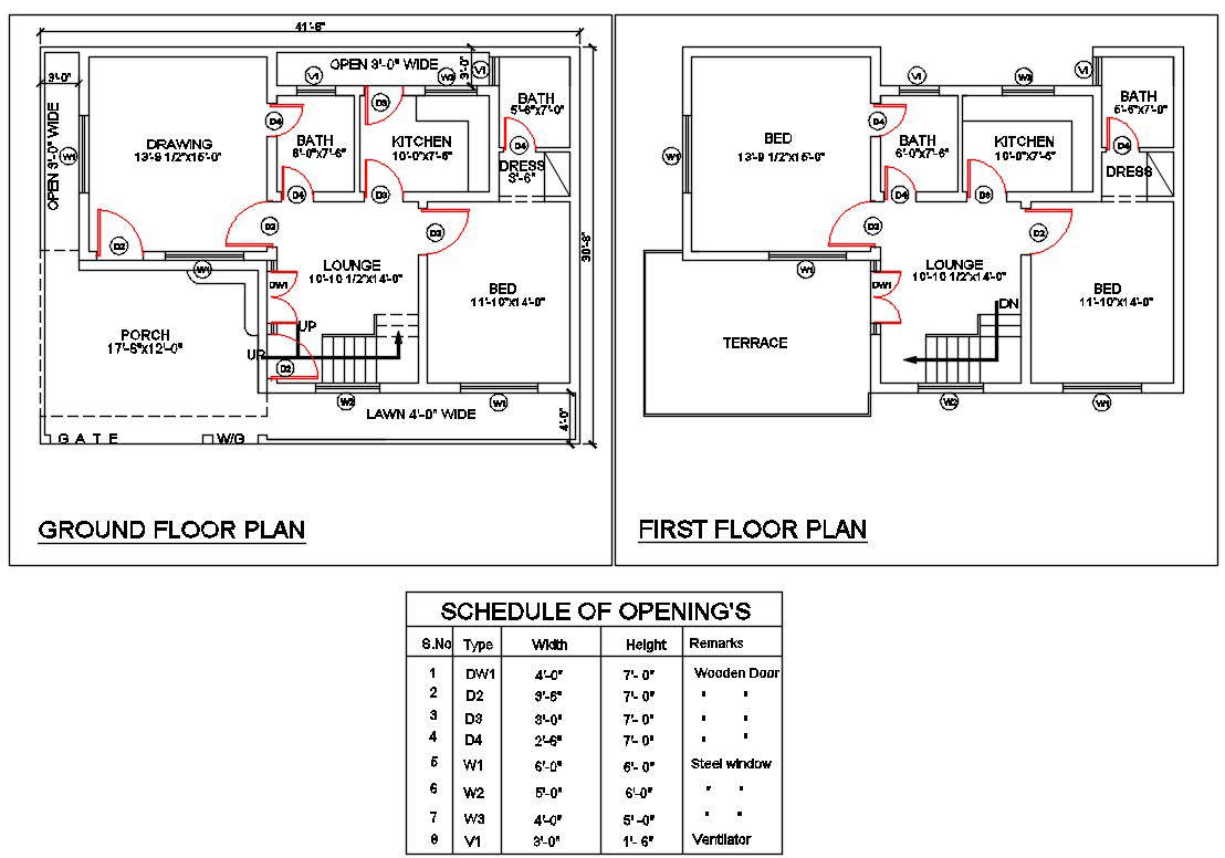 41' X 30' Architecture Home Plan AutoCAD File
