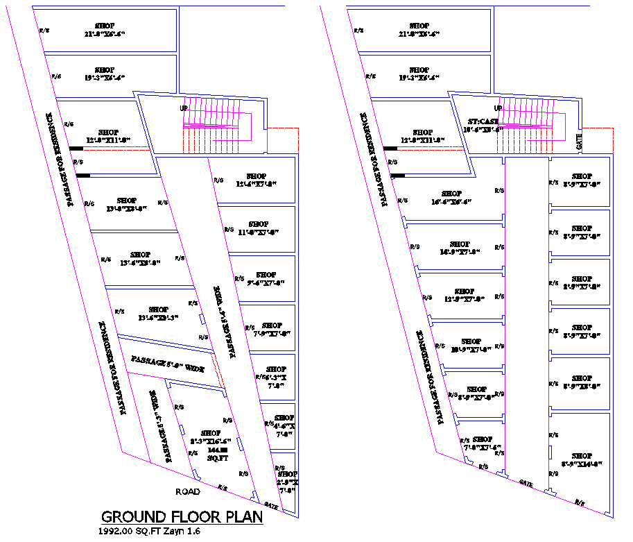 41' X 78' Commercial Building CAD Floor Plan with Shops