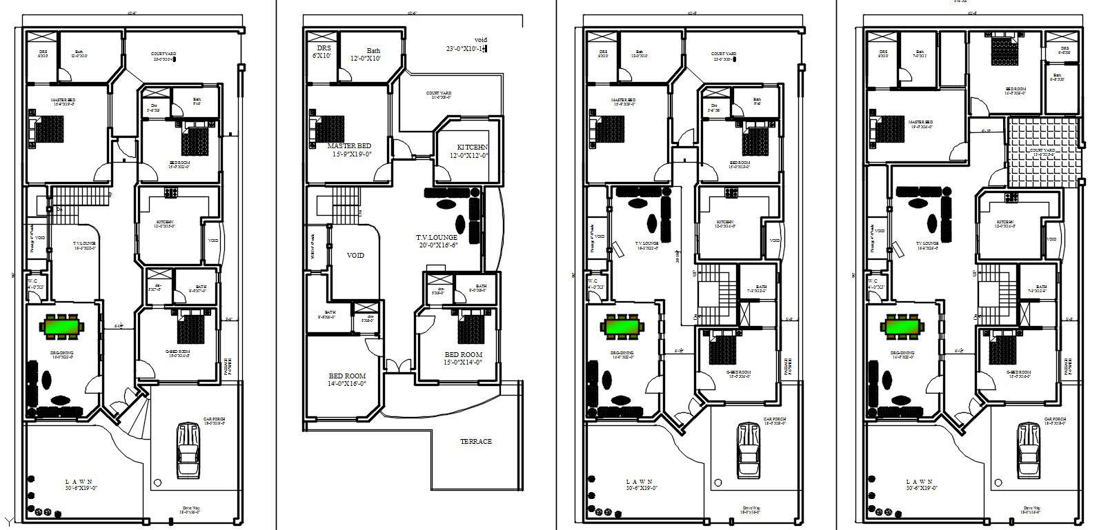42'6"x96" house floor plan design in AutoCAD 2D drawing, CAD file, dwg file