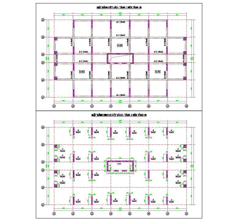 42x25m building structural layouts are given in this CAD file