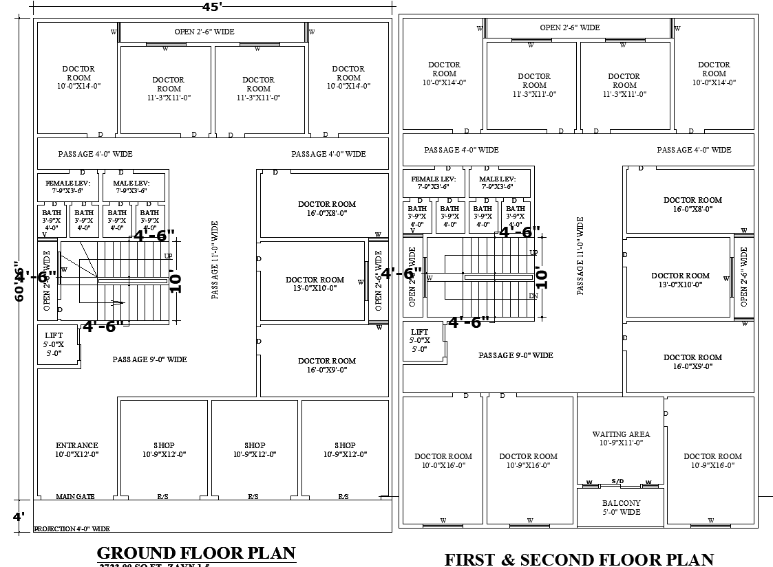 45x60 Commercial Clinic & Shop DWG Floor Plan for AutoCAD