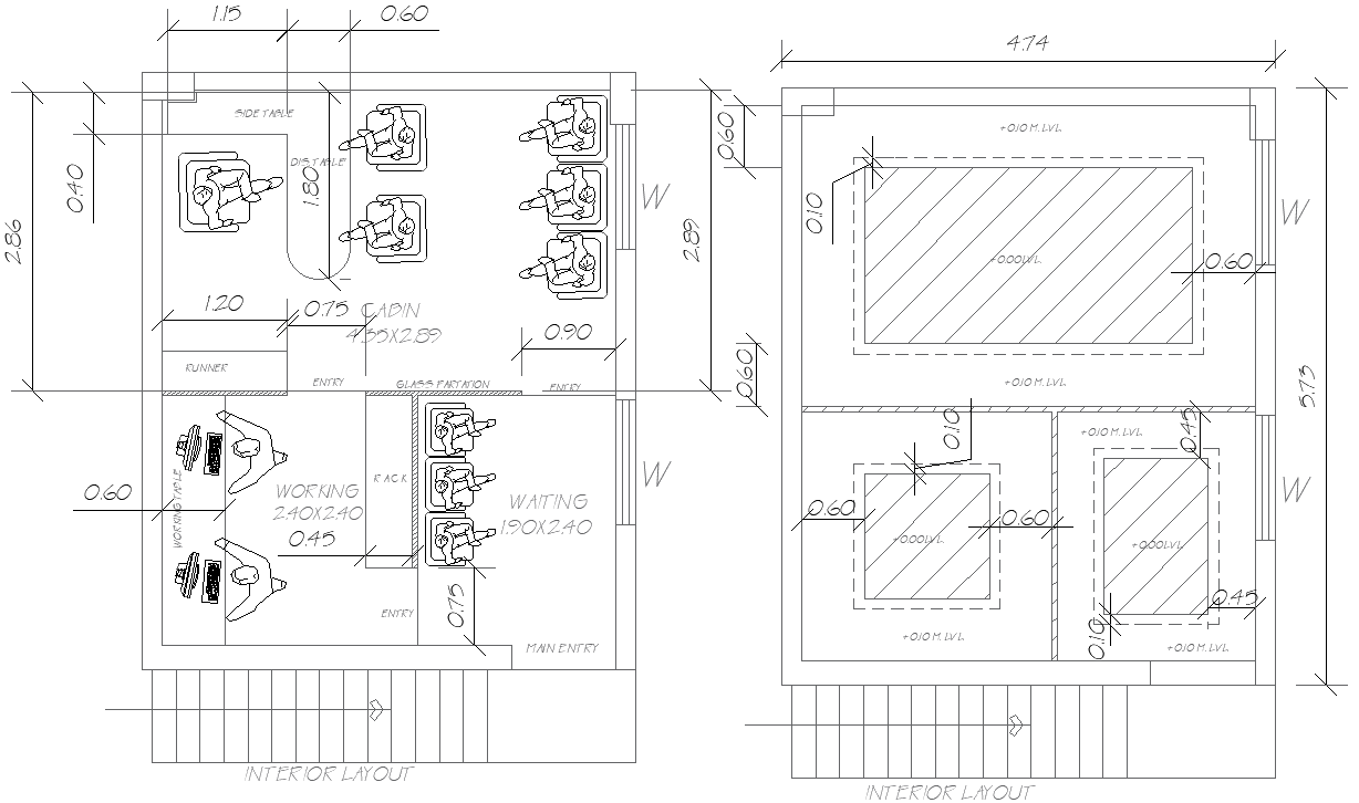  4.74x5.73m Office Interior Layout Design DWG AutoCAD | Cadbull