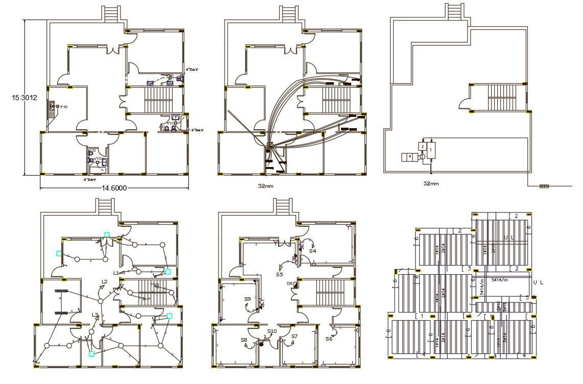 48' X 50' House Plumbing And Electrical Plan Drawing
