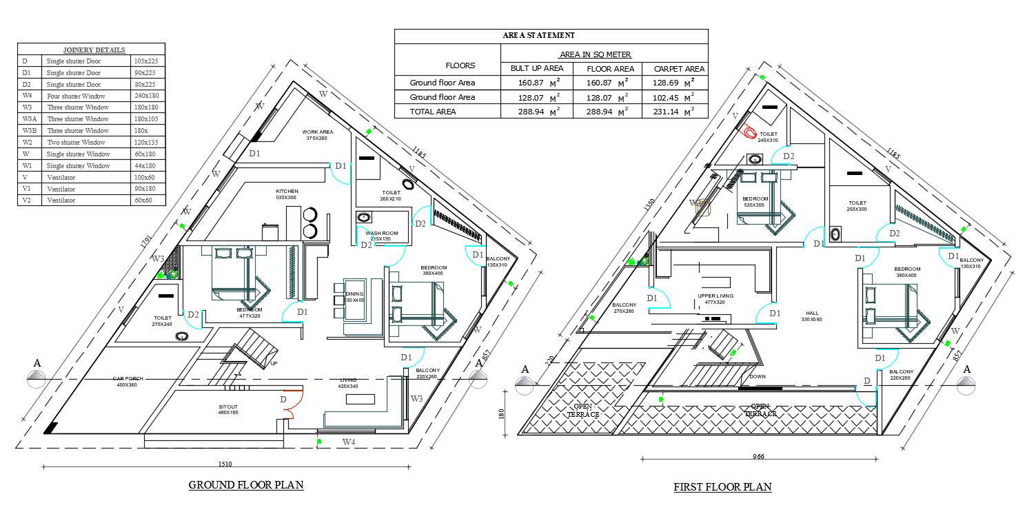 4 BHK Architecture Bungalow Plan CAD Drawing Download DWG File