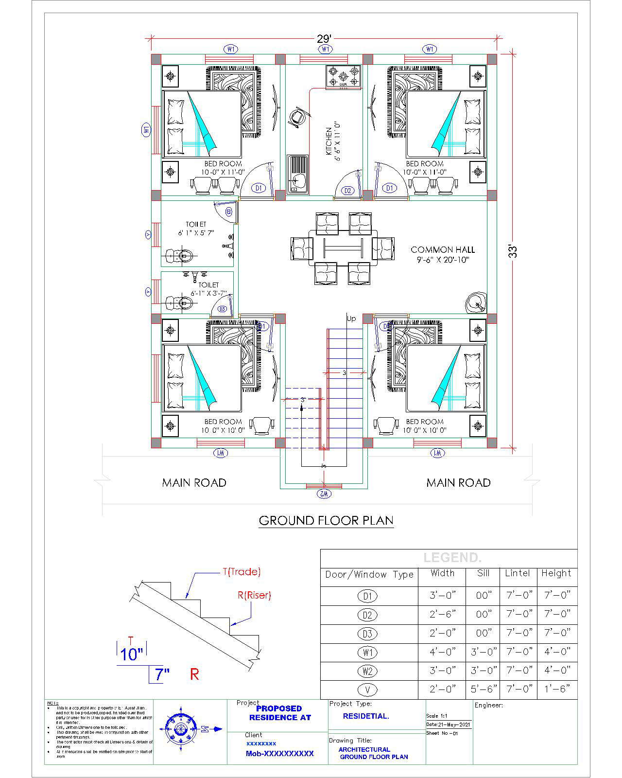 4 BHK House Plan AutoCAD Drawing