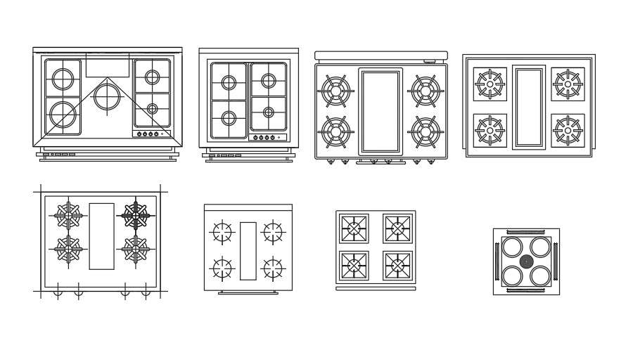 4 Burner Kitchen Gas Stove AutoCAD Blocks