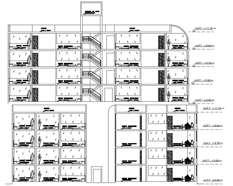 4 Storey Apartment Building Section Drawing DWG File
