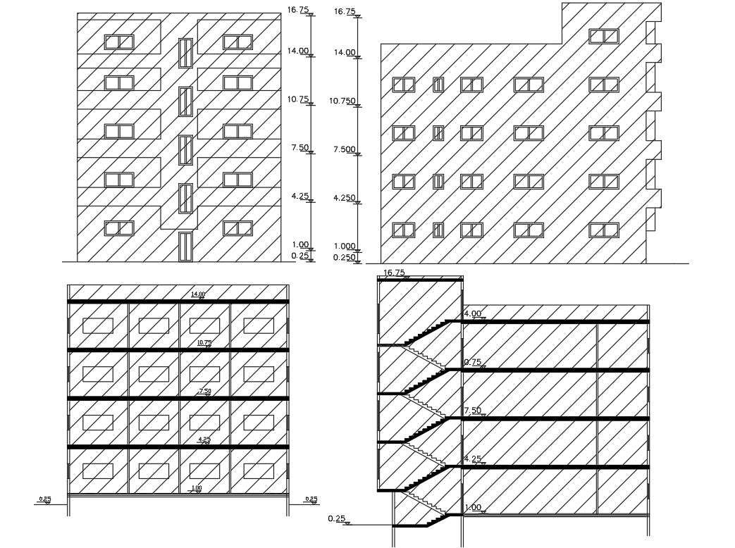 4 Storey Apartment Front And Side Building Design 