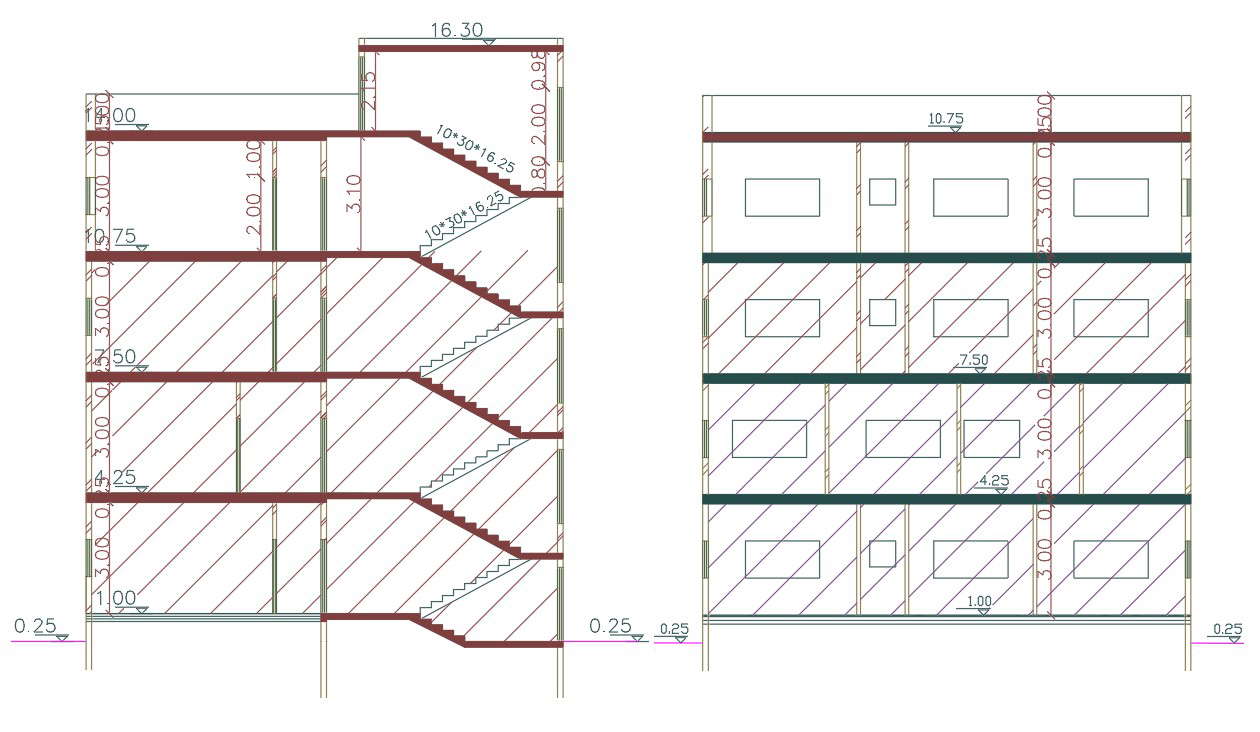 4 Storey Apartment Section Drawing DWG File