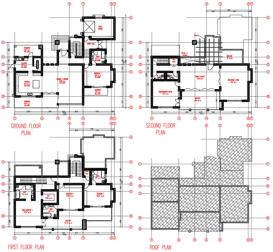 4-Storey House Floor Plan with Dimensions in CAD File