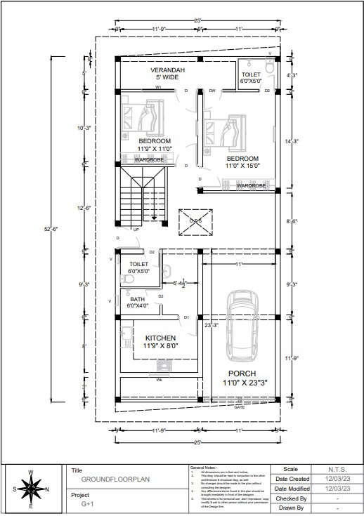 52FtX25Ft  House plan architecture drawings in PDF file