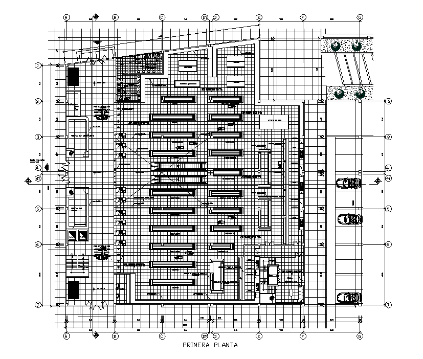 52X52 Meter Shopping Mall Ground Floor Plan AutoCAD Drawing Download DWG File