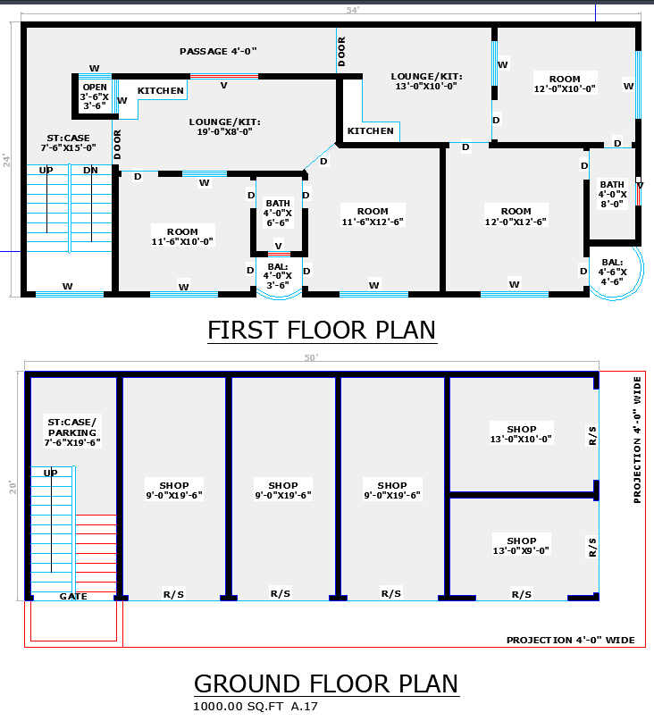 54×24 Two-Story Mixed-Use Building in CAD Drawing File
