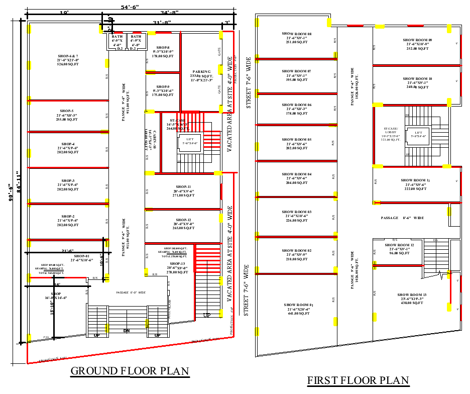 55' x 91' Commercial Building DWG with Shops & Parking