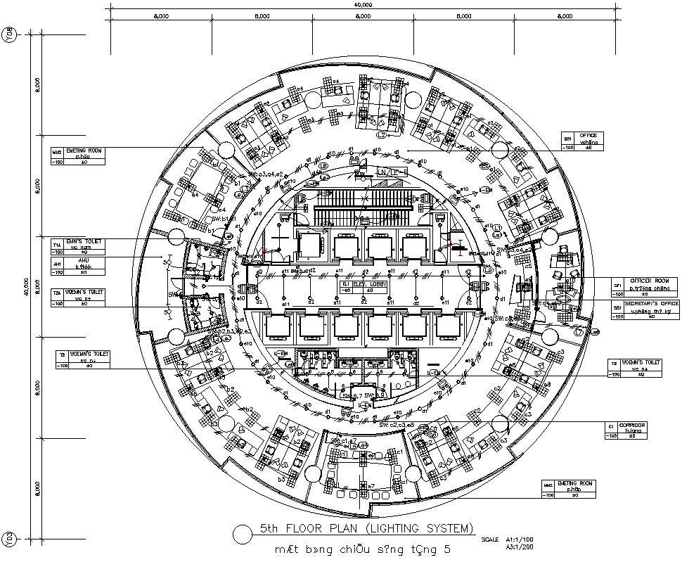 5th floor plan of lighting system in AutoCAD 2D drawing, dwg file, CAD file