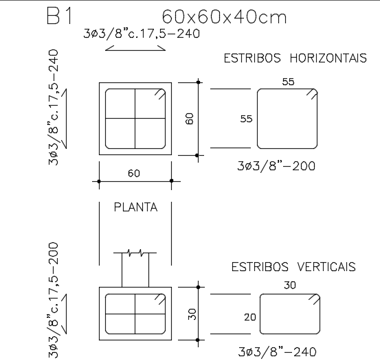 60x60x40cm beam plan and cross section drawing