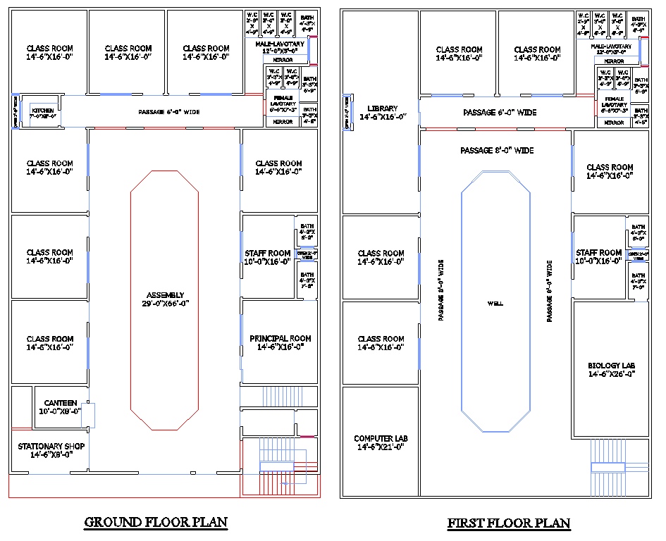 60' x 94'-6" School Building Plan  in Autocad file format