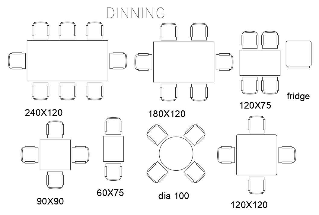 63’x106’ house plan of dining table designs are given in this AutoCAD drawing model. Download the AutoCAD file now.