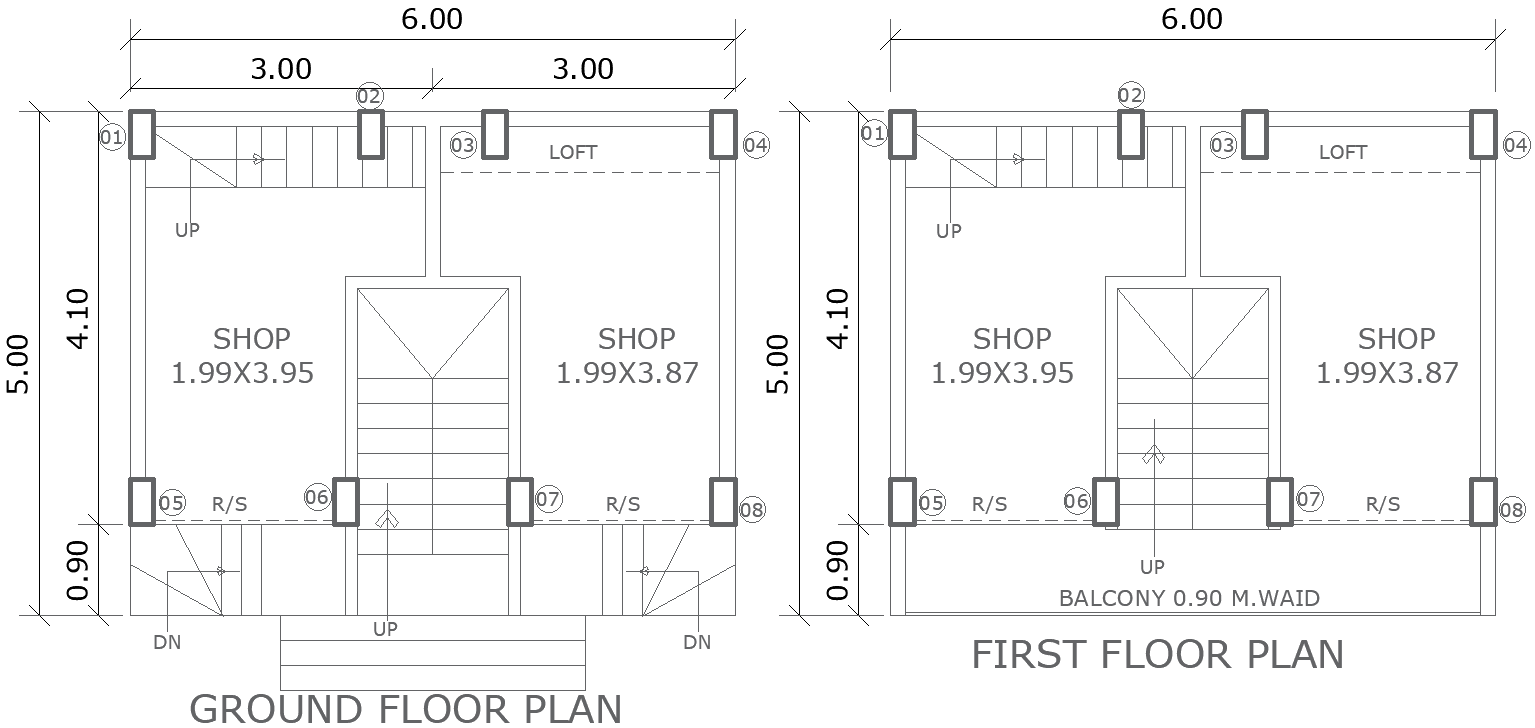 6m x 5m Ground and First Floor Shop Layout Plan – AutoCAD DWG File