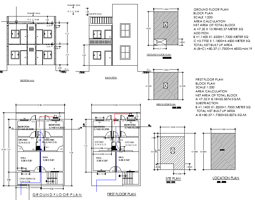 7.92x7.32m Residential House Plan with Elevation Design